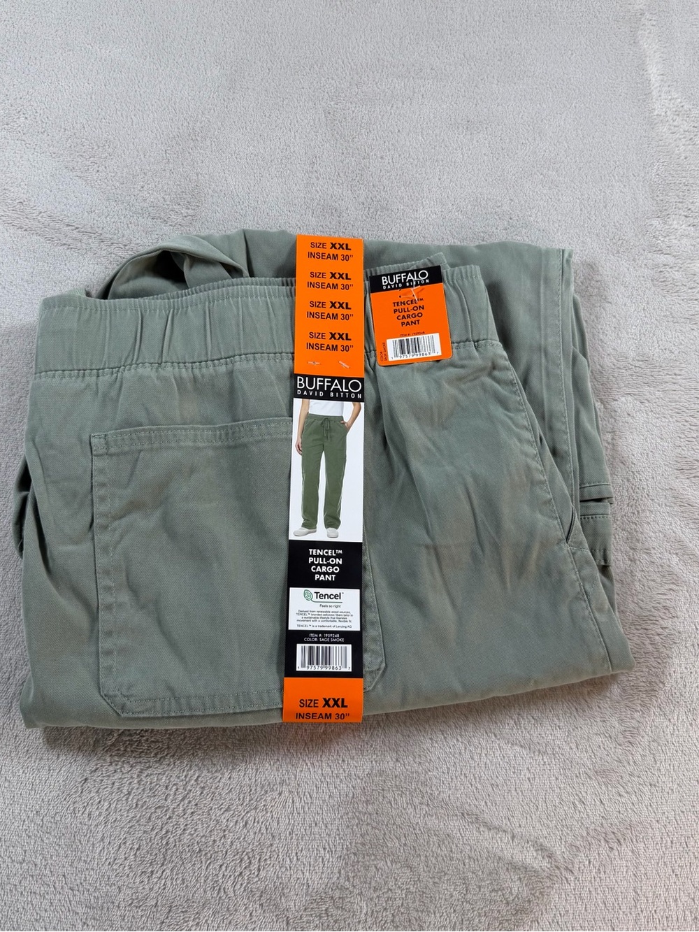 Buffalo David Bitton Womens‎ Tencel Pull-On Cargo Pant XXL 30 Sage Smoke Green